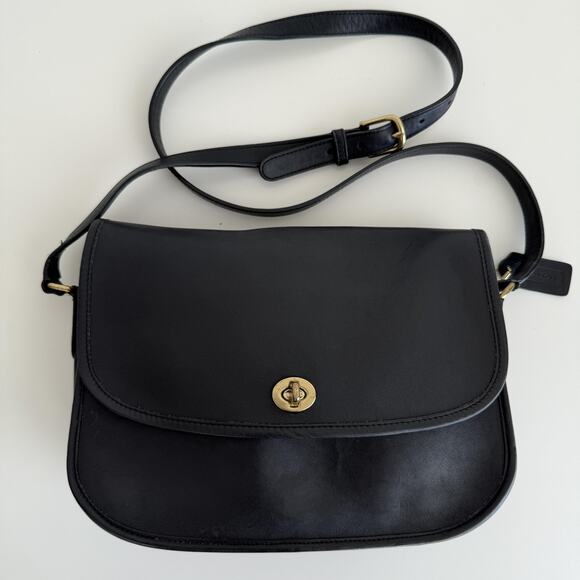 Vintage Coach 9790 City Bag Black Leather Crossbody Made In USA Minimalist Brass - Picture 7 of 16